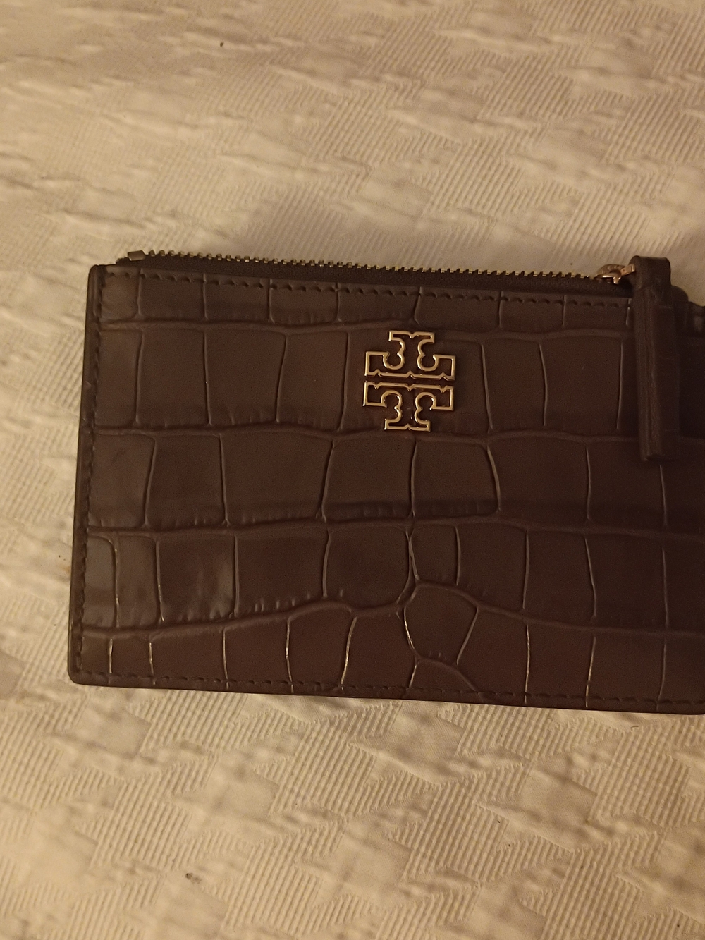 Tory Burch Brown Croc-Embossed Leather Slim Wallet